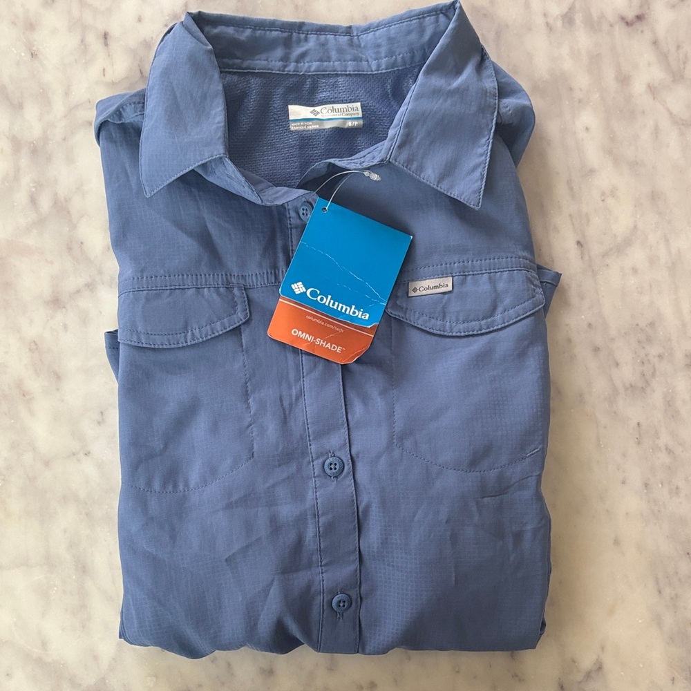 Columbia Women’s Button-Front Blue Casual Shirt | Omni-Shade Sun Protection